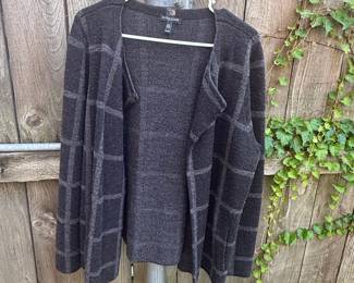 Eileen Fisher Petite Open-Front Grid Cardigan