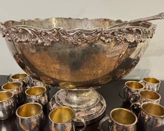 F.B. Rogers Silver Co. Silver-Plated Punch Bowl Set with 12 Cups and Ladle