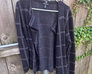 Eileen Fisher Windowpane Plaid Open-Front Cardigan