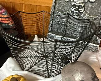 Halloween Spider Web Wire Serving Basket with Spider Accent