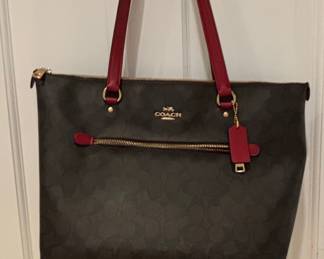Coach Gallery Tote Bag in Signature Canvas with Red Trim