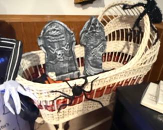 Vintage Wicker Baby Bassinet Halloween Decor