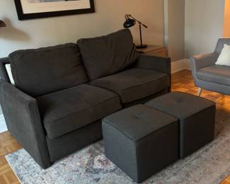 Macy's "Radley" Charcoal Upholstered Loveseat with Matching Ottomans
