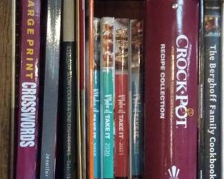 Assorted Cookbook and Puzzle Book Collection with Crock-Pot Recipe Collection Binder
