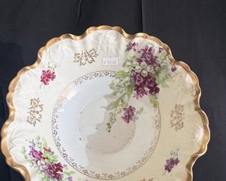 Antique Porcelain Footed Bowl with Floral Motif and Gilt Trim - Silesia Germany Riscam5-26-61