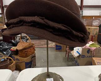Brown Wool Felt Cloche Hat with Ruffled Trim Riscam5-26-91