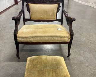 Victorian Renaissance Carved Mahogany Armchair with Ottoman- Riscam5-26-4
