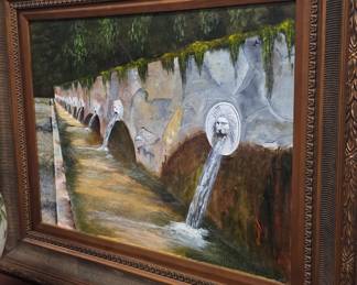 Oil Painting of Lion-Head Fountain Wall