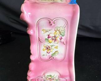 Victorian Pink Porcelain Mantel Clock with Floral Motif - Ansonia or Royal Bonn Riscam5-26-69