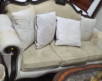 Victorian Revival Camelback Sofa with Faux Alligator Accents