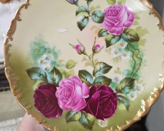 T&V Limoges Hand-Painted Rose Cabinet Plate