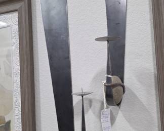 Festa Glen Ellen Stone & Steel Wall Sculpture Candle Sconce Set