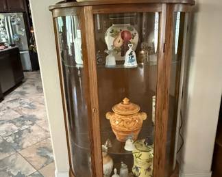 Antique Tiger Oak Curved Glass China Cabinet Burhou1-9