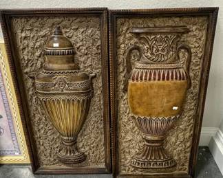 Pair of Vintage Neoclassical Urn Relief Wall Art