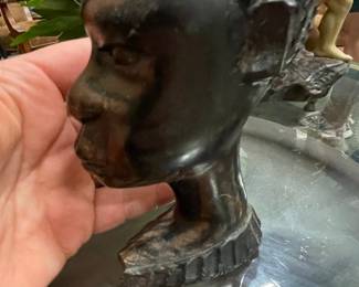 Vintage Hand Carved Ebony Wood African Bust Sculpture