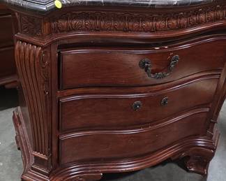 French Provincial Style Marble-Top Nightstands (2)