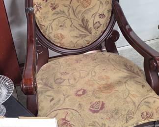 Victorian Style Spoon Back Lounge Chair with Floral Upholstery