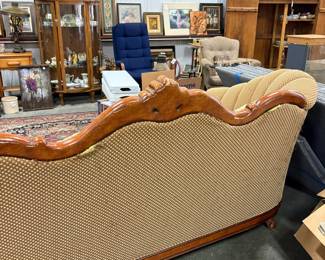 Victorian Style Tufted Sofa with Carved Mahogany Frame Burton #1
