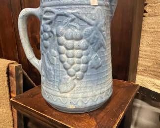 North Star Pottery Blue Salt Glaze Grape Clusters Pitcher