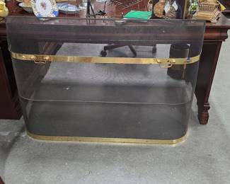 Mid-Century Modern Brass and Mesh Fireplace Screen with Handles