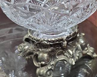 Loevsky & Loevsky Crystal Bowl on Ornate Brass Base