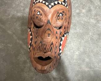 Hand-Carved Wooden Mask with Mother of Pearl Inlay