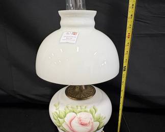 Vintage "Gone With The Wind" Style Hand-Painted Rose Hurricane Lamp Burhou1-3