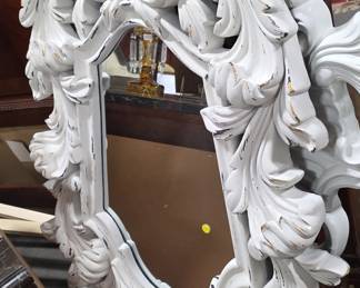 Ornate Baroque Style Resin Wall Mirror with Distressed White Finish