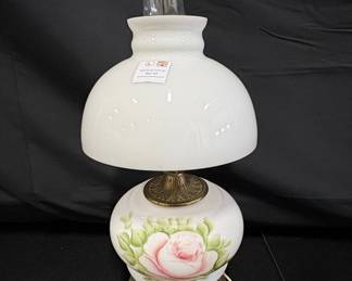 Vintage "Gone With The Wind" Style Hand-Painted Rose Hurricane Lamp Burhou1-3