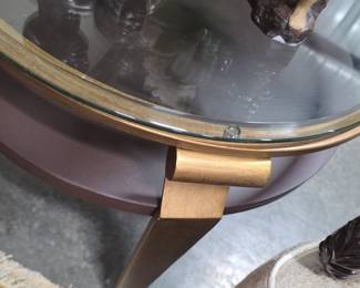 Hollywood Regency Style Round Accent Table with Glass Top