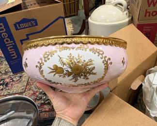 Pink Porcelain Centerpiece Bowl with Gilt Floral Decoration