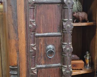 Rustic Indian Teak Architectural Cabinet with Sunburst Backplates
