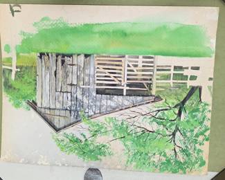 Original Watercolor Landscape of Rustic Barn by William Rushing