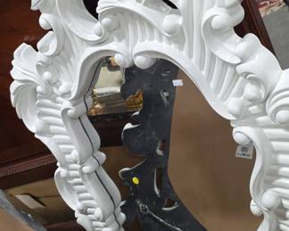 Large White Carved Wood Rococo Wall Mirror