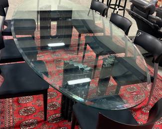 Oval Glass Top Dining Table with Fluted Marble Pedestal Base Parbey4-26-2