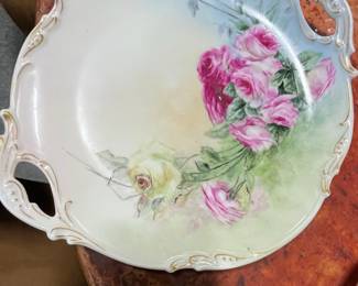 Antique R.S. Prussia Hand-Painted Porcelain Cake Plate with Roses