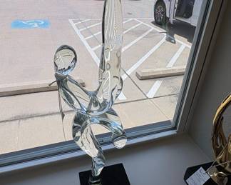 Renato Anatra Style Abstract Glass Sculpture on Black Base