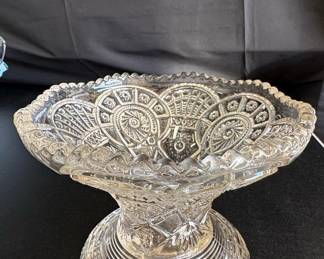American Brilliant Cut Glass "Broken Arches" Pattern Punch Bowl Riscam5-26-34