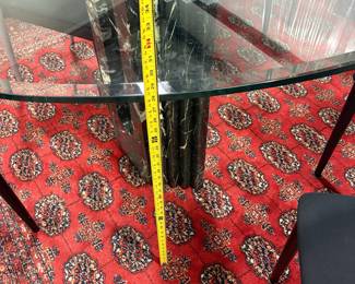 Oval Glass Top Dining Table with Fluted Marble Pedestal Base Parbey4-26-2