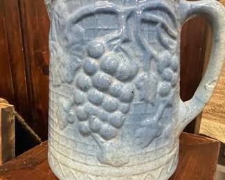 North Star Pottery Blue Salt Glaze Grape Clusters Pitcher