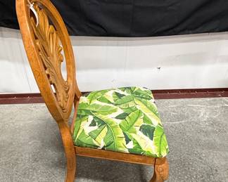 Carved Wood Accent Chair with Tropical Upholstery Burhou1-15