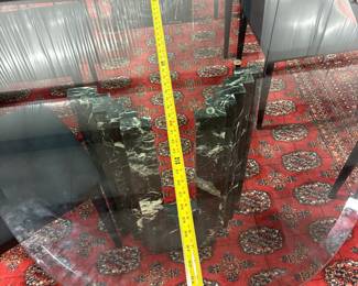 Oval Glass Top Dining Table with Fluted Marble Pedestal Base Parbey4-26-2