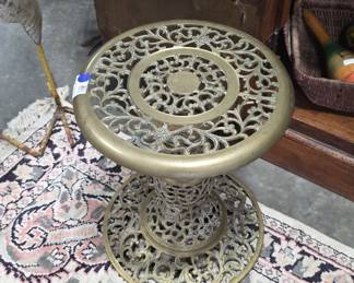 Vintage Pierced Brass Pedestal Plant Stand or Side Table