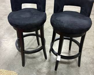 Black Suede Upholstered Swivel Bar Stools Parbey4-26-1