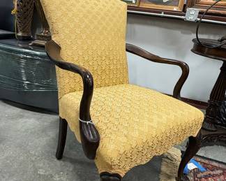 Queen Anne Style Wingback Armchair with Carved Cabriole Legs Riscam5-26-211