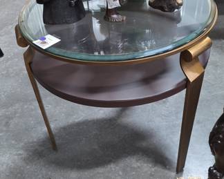 Hollywood Regency Style Round Accent Table with Glass Top
