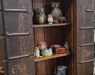 Rustic Indian Teak Architectural Cabinet with Sunburst Backplates