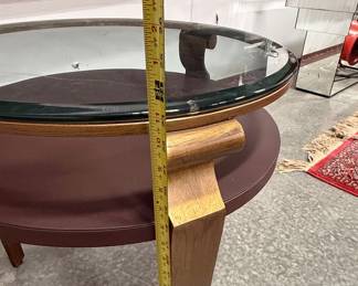 Mid-Century Modern Two-Tiered Side Table with Glass and Faux Leather Burhou1-11