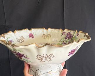 Antique Porcelain Footed Bowl with Floral Motif and Gilt Trim - Silesia Germany Riscam5-26-61