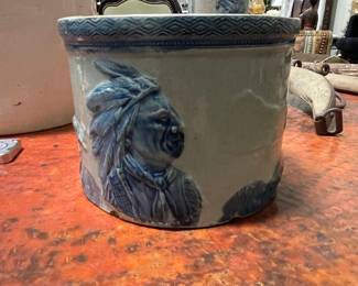 Old Sleepy Eye Indian Head Stoneware Jardiniere